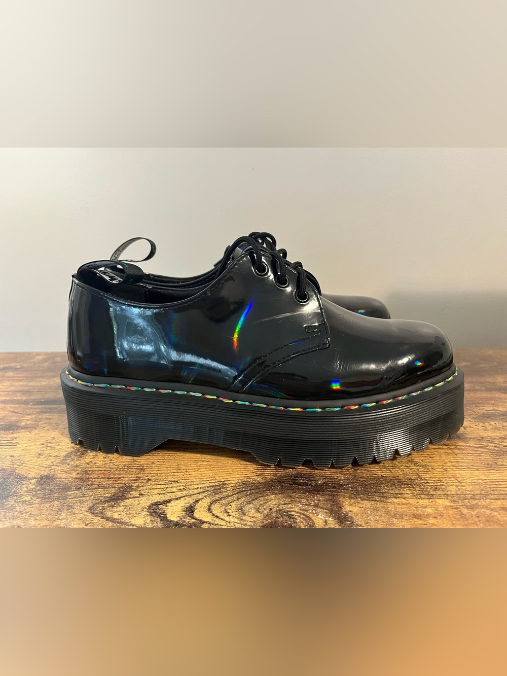 Dr. Martens 1461 QUAD RAINBOW PATENT PLATFORM SHOES Pride Limited Edition